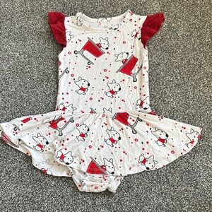 Adorable Red and White Dog Print Dress